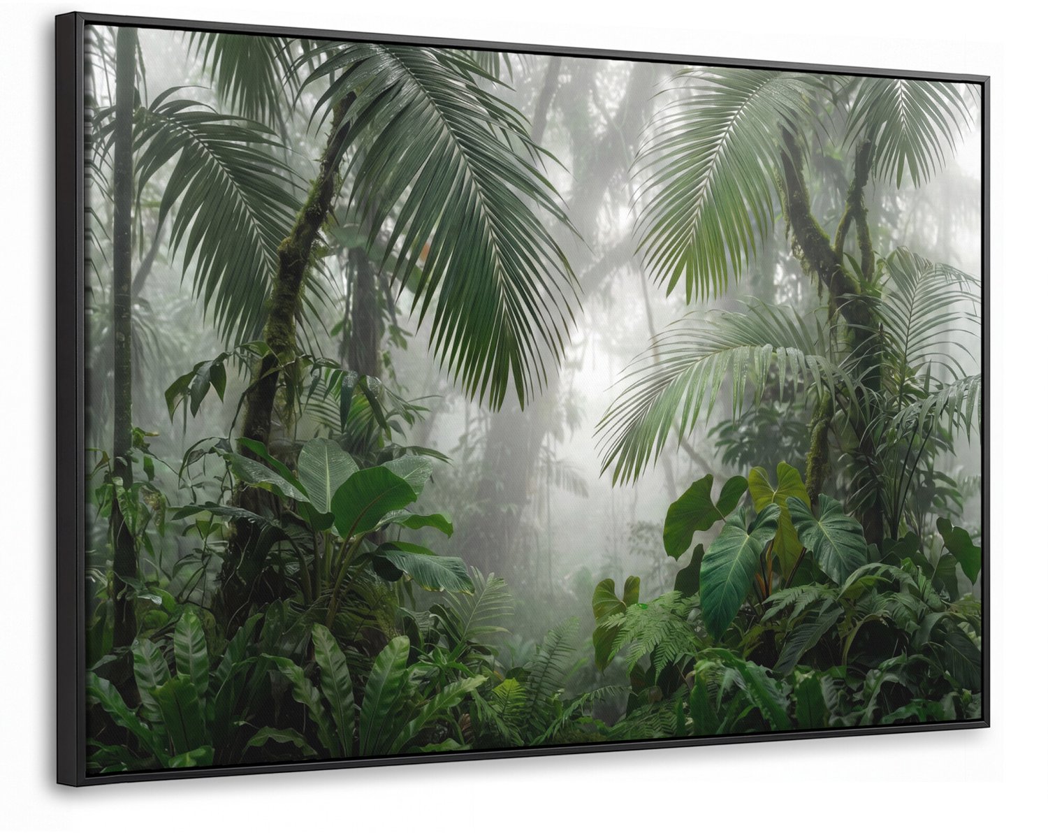 Canvas Schilderij met Baklijst - Natuur - Jungle - Mist - Tropisch - Groen