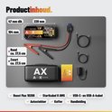 Productinhoud: AutoXtreme jumpstarter, startkabels, kabels, opbergkoffer en handleiding.