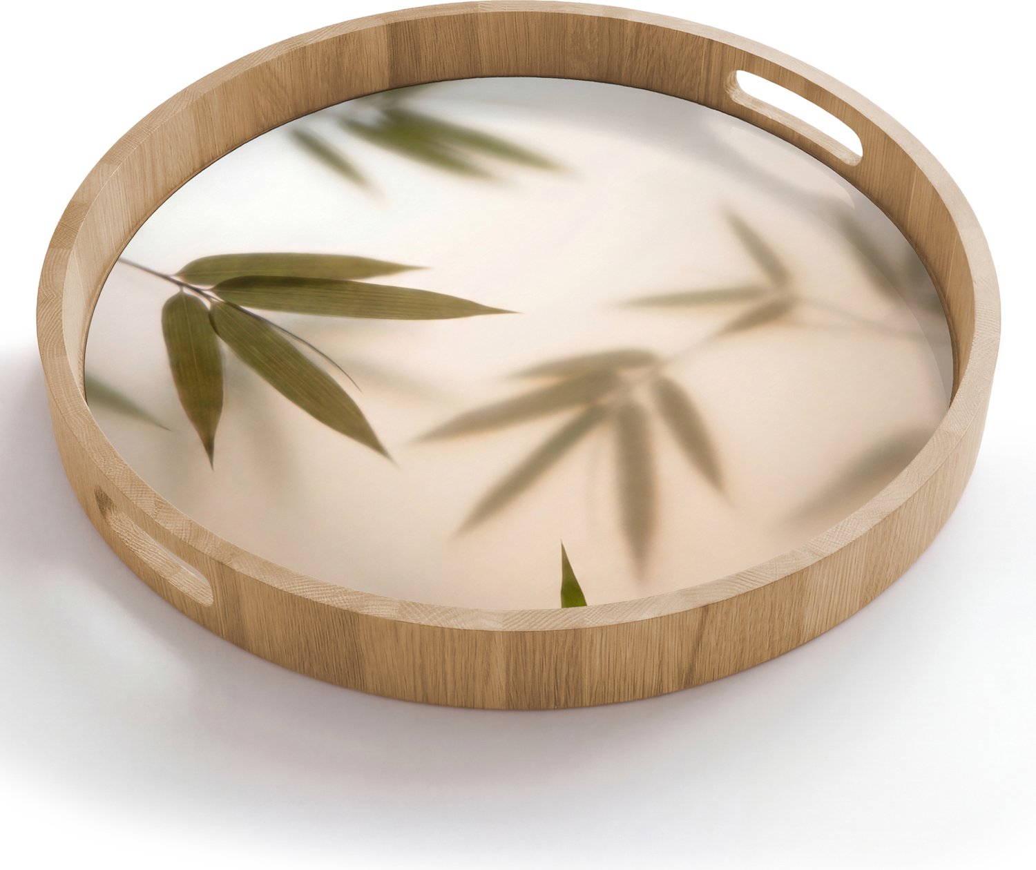 Dienblad rond 50x50 cm - Schootdienblad hout - Planten - Bladeren - Natuur - Groen - Borrelplank rechthoek - Plateau houten dienbladen