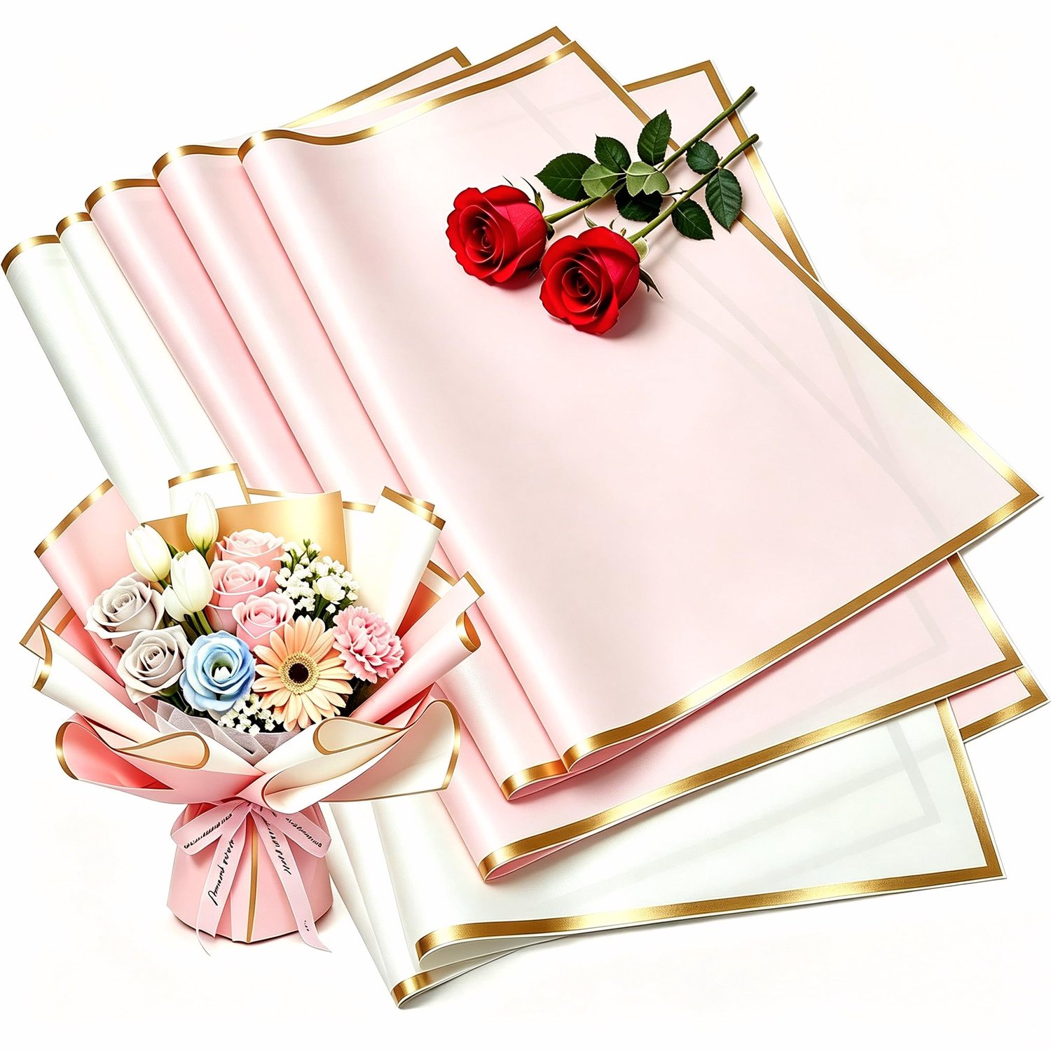Roze/Wit Bloem Inpakpapier voor Cadeaus