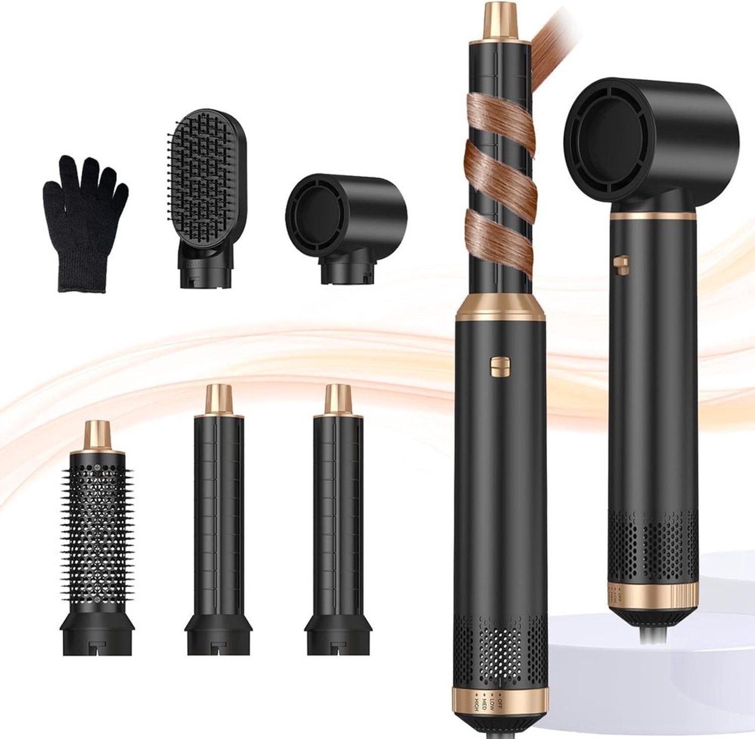 5-in-1 Airstyler met 1000W Haardroger en Diverse Opzetstukken