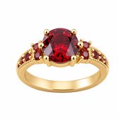 Rood ring dames met steen ronde snit klauwzetting zirkonia verjaardagsteen verlovingsring goudkleurig maat 7 solitaire ring met rode zijstenen