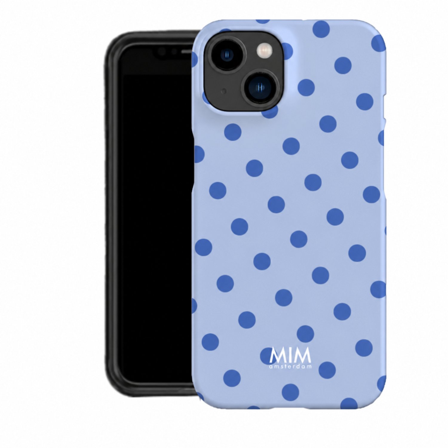 MIM Amsterdam - Connect The Dots - Geschikt voor iPhone 16 - Telefoonhoesje - Shockproof Case - Lichtblauw met Blauwe Stippen – Polka Dot Design - Beschermhoes - Trendy Phone Case