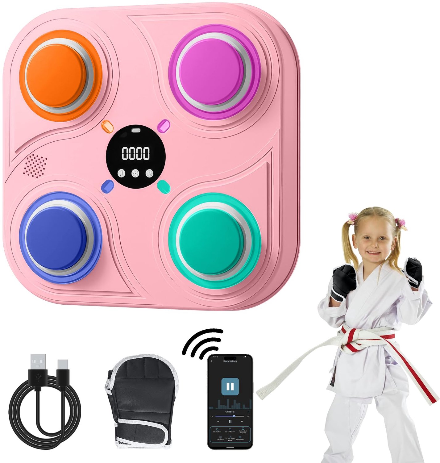 Muziek Boksmachine met Handschoenen en LED Verlichting