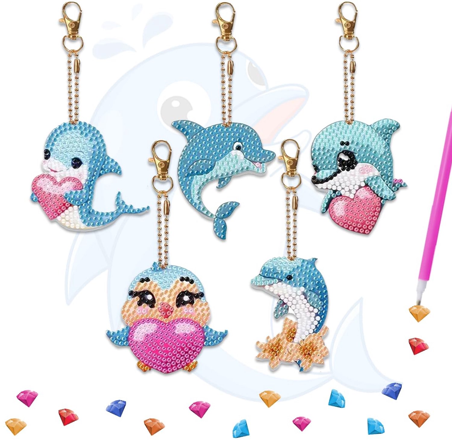DIY 5D Diamant Schilderen Sleutelhangers Set van 5