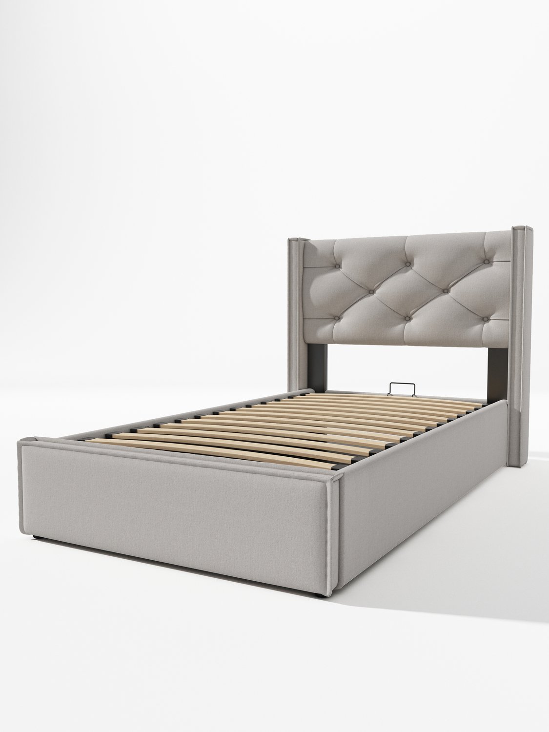 MUVANO Eenpersoonsbed 90x200 met opbergruimte - Gestoffeerd bed met matras - Hydraulische lattenbodem - Katoen en metaal - Voor slaapkamer - Grijs