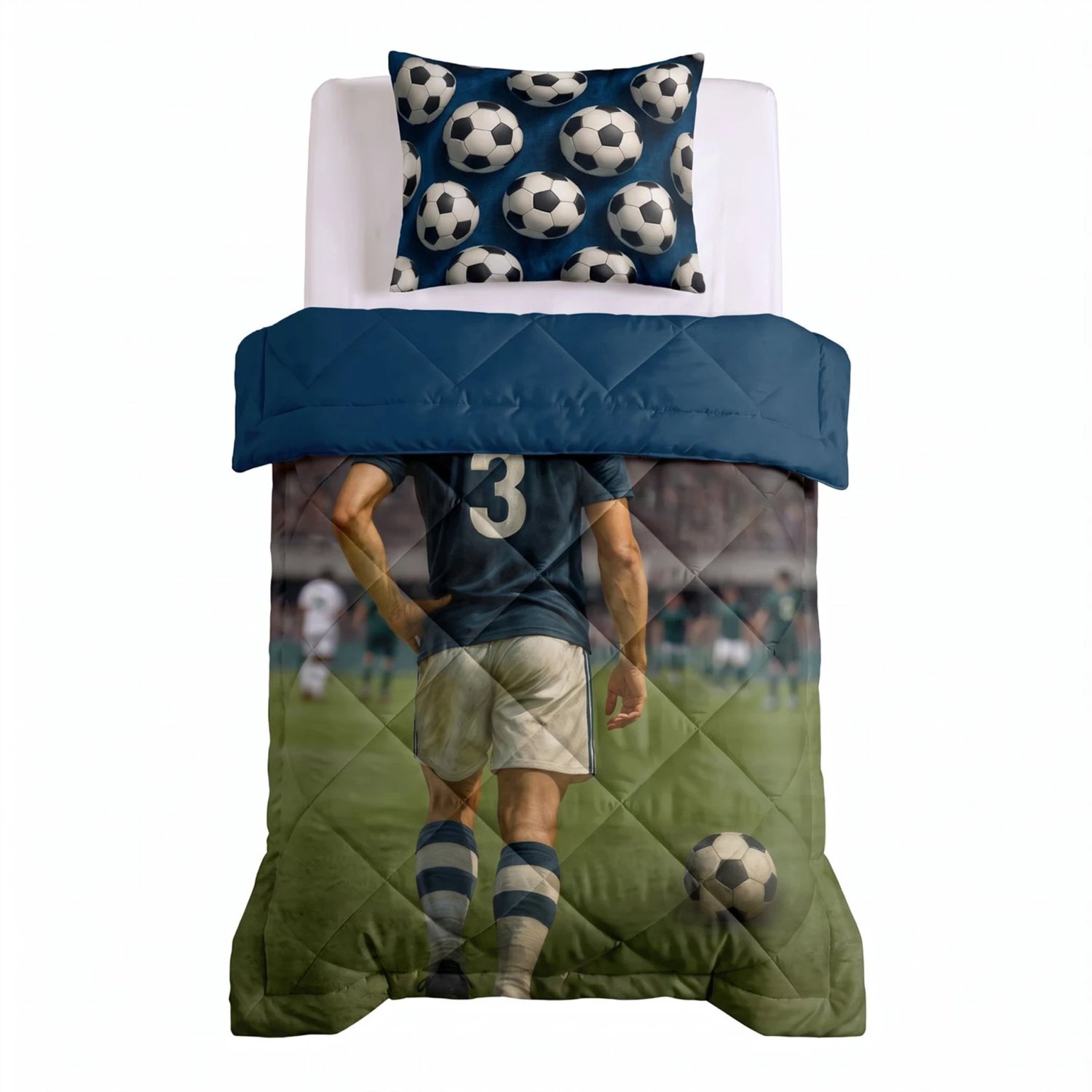 Bedsupplies - Lazy Kinderdekbed - Wasbaar Dekbed - 140x200cm - Voetbal - Blauw/Groen