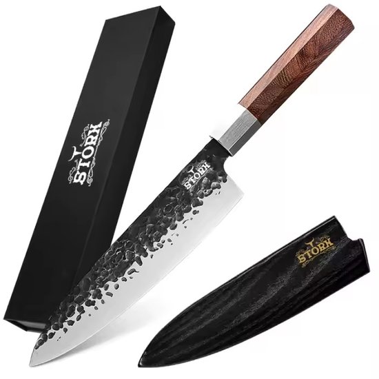 STORX Japans Koksmes – Professioneel Chefmes – 35 cm – Gehamerd RVS Lemmet – Houten Handvat – Inclusief Luxe Houten Beschermhoes – Cadeau voor Kookliefhebbers — cadeau in Kookcadeaus - foto 7