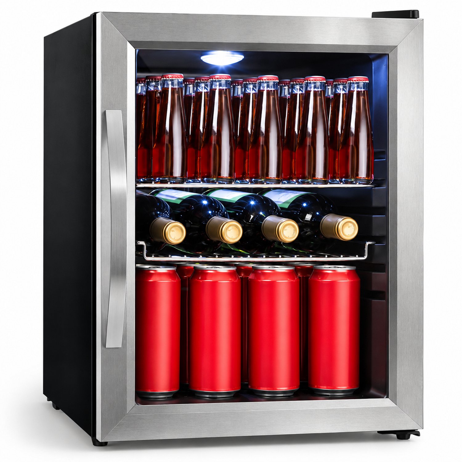 Mini Koelkast 33 Liter – Drankenkoelkast met Glazen Deur – LED Verlichting – Stil 42 dB – Zwart