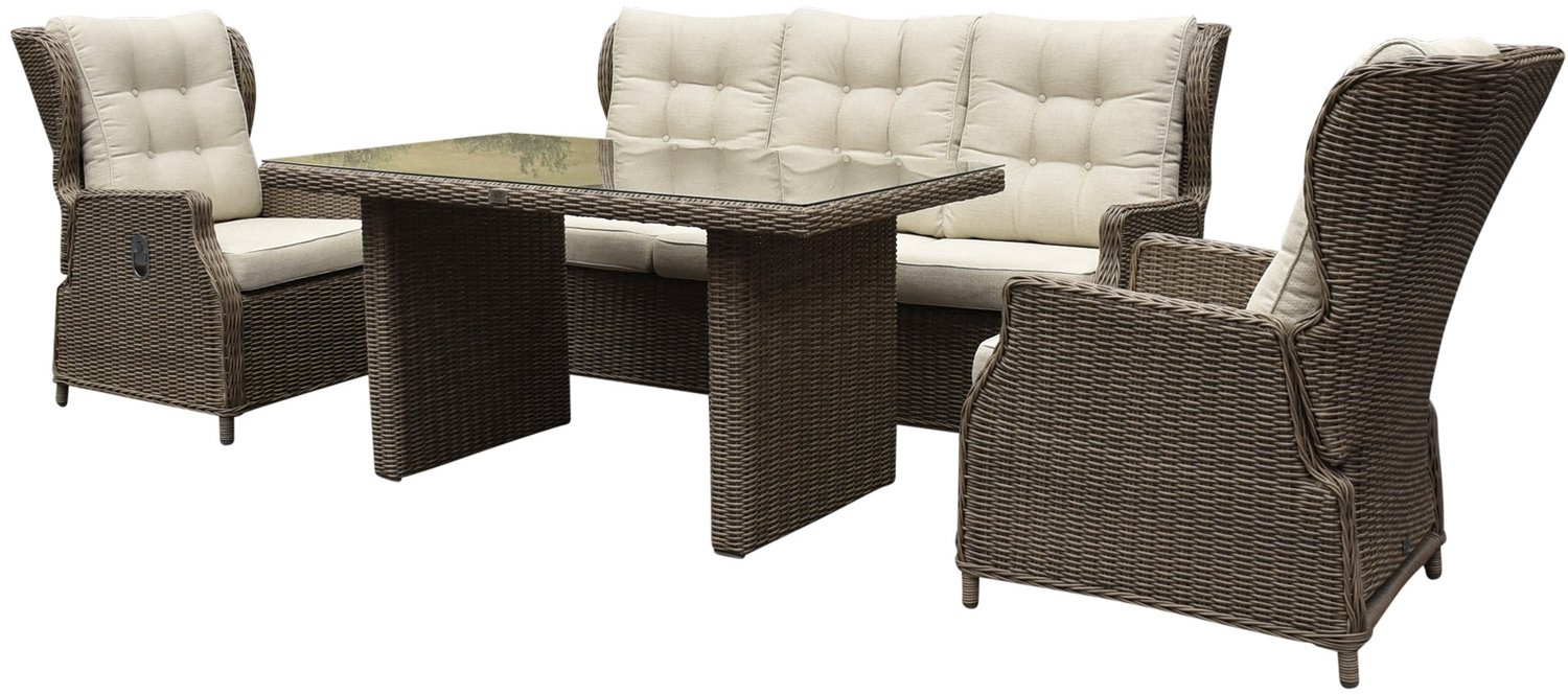 AVH-Collectie Ibiza stoel bank dining verstelbare loungeset 4 delig bruin wicker | naturel mixed weave kussen Bruin / Terre