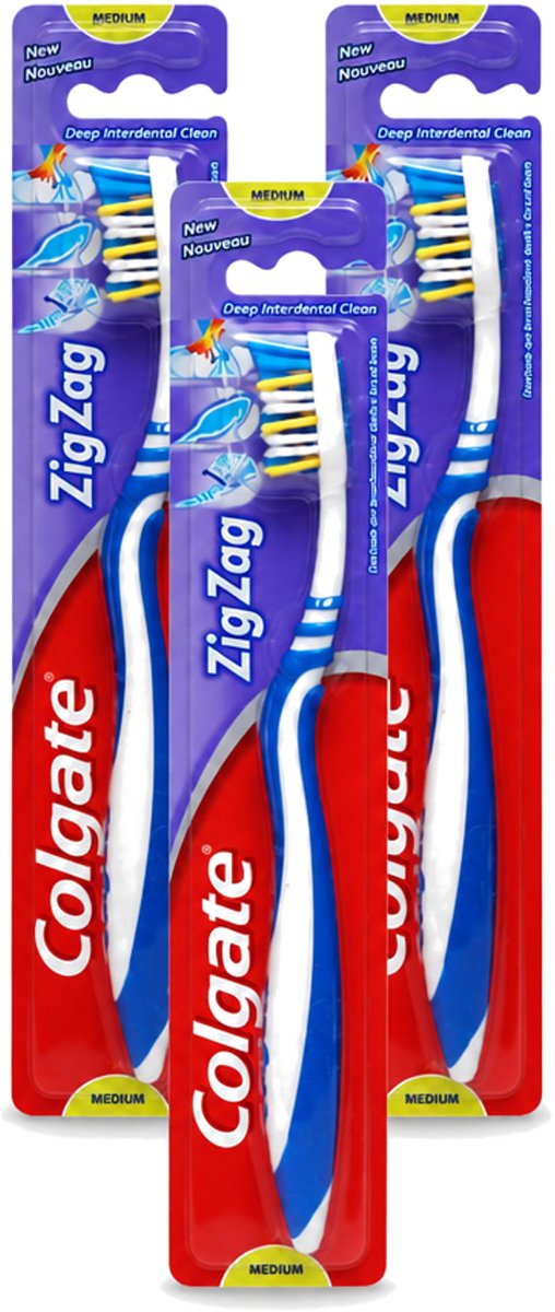 3 x Colgate - Tandenborstel - ZigZag Medium - 1 Tandenborstel - Bulkverpakking - 3 stuks