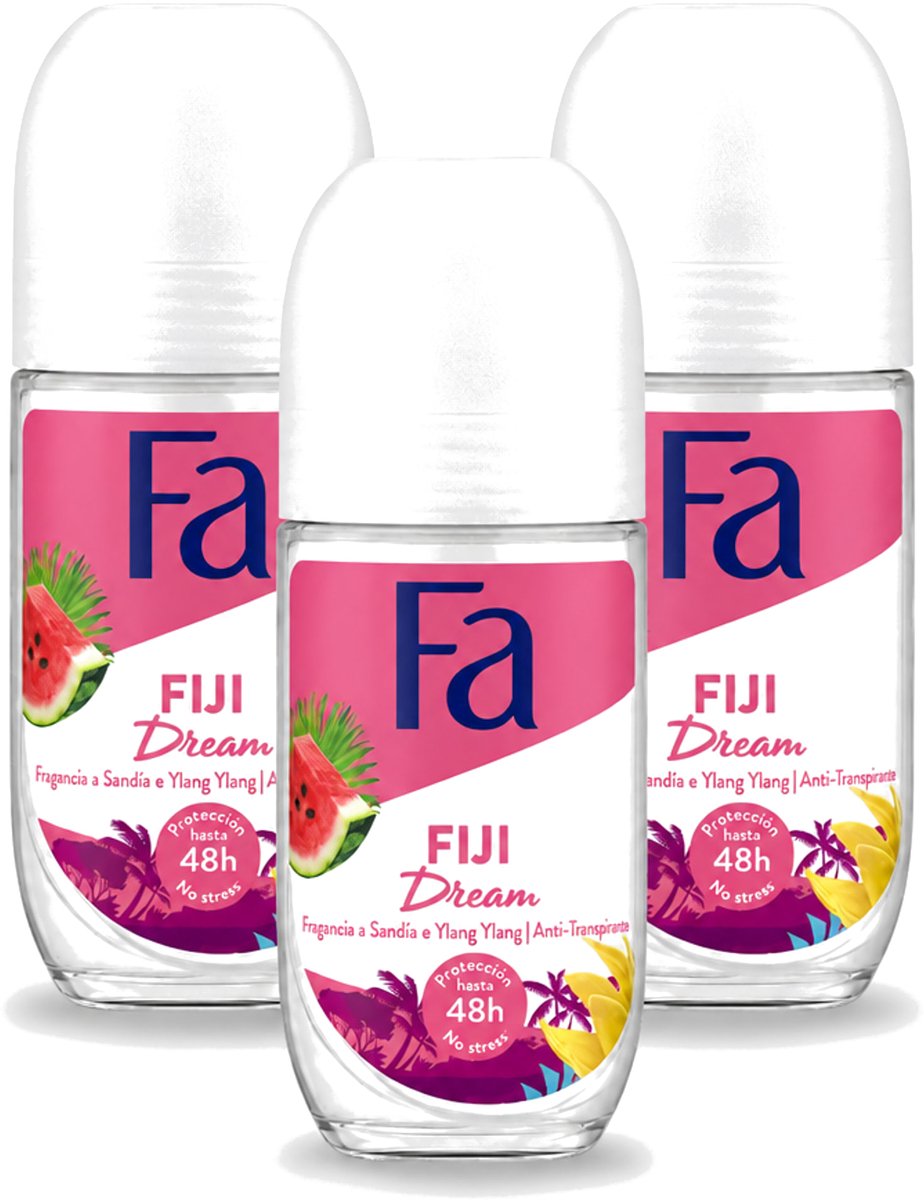 3 x Fa - Deodorant Roller - Fiji Dream - Watermeloen & Ylang Ylang - 48 uur Bescherming - 50 ml - Bulkverpakking - 3 stuks