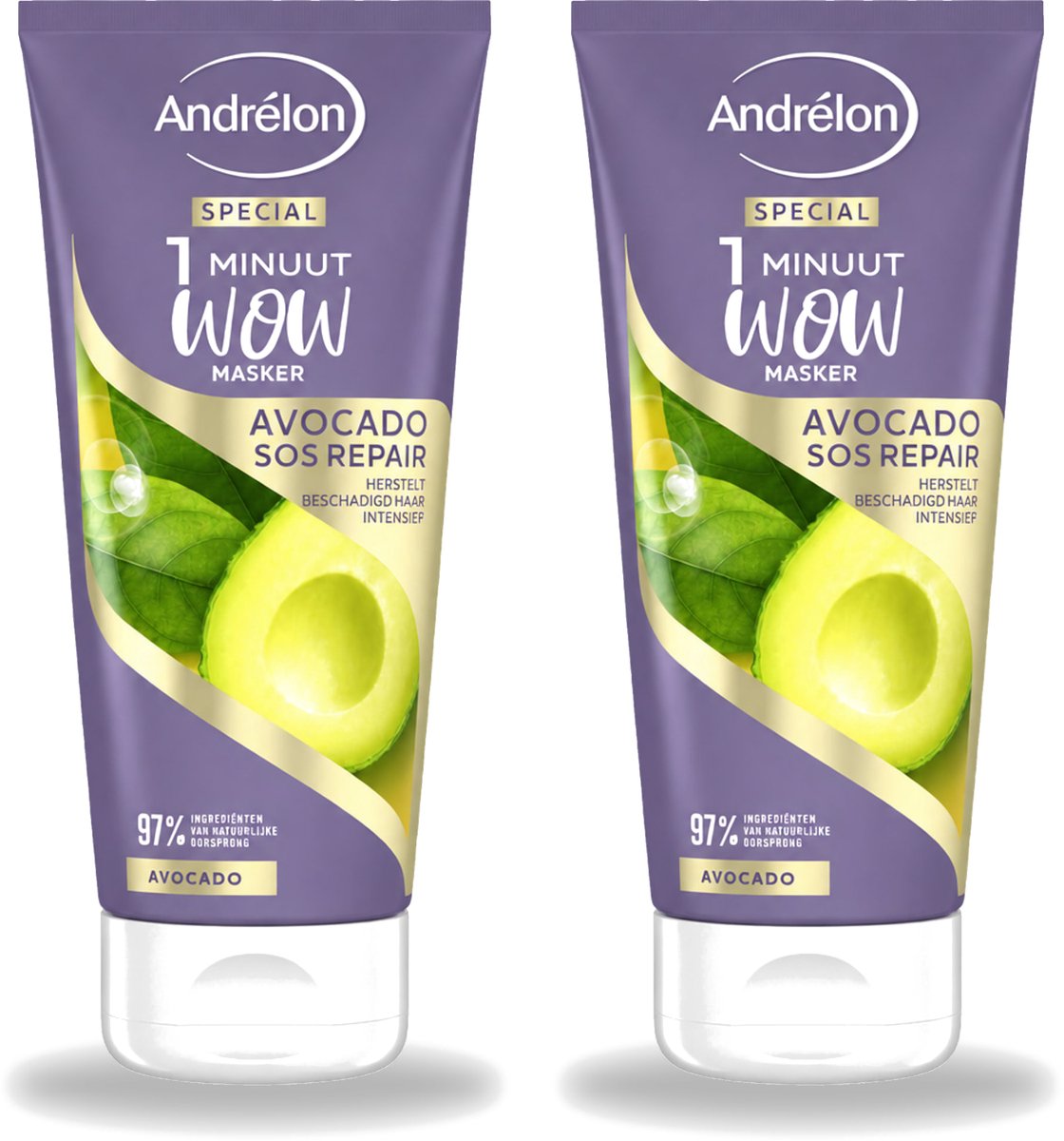 2 x Andrélon - 1 Minuut Wow Haarmasker - Avocado SOS Repair - 180 ml - Bulkverpakking - 2 stuks