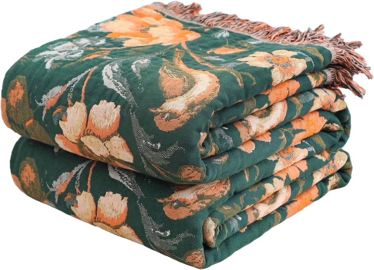 Sprei met franjes - mousseline deken 200 × 230 cm
