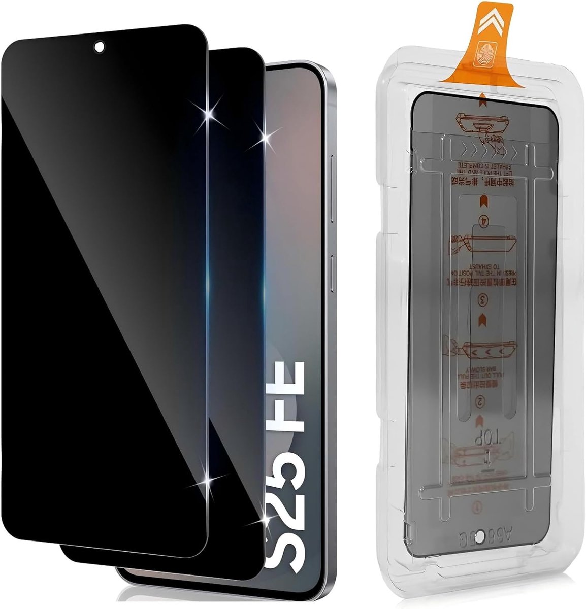 Screen Protector voor Samsung Galaxy S25 FE 5G, gehard glas, [automatische installatie], 2 stuks, 15H hardheid, anti-spionage privacyfolie