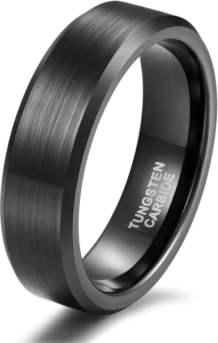 Ring, voor dames en heren, wolfraamcarbide, geborsteld zwart, verlovingsring of trouwring