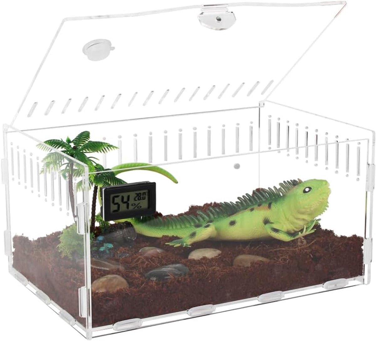 Terrarium, voor reptielen, transparant, transportbox voor slakken, spinnen, gecko, hamsters, slangen, schildpadden, terrarium, draagbaar, insectenvoer (30 x 20 x 15 cm)