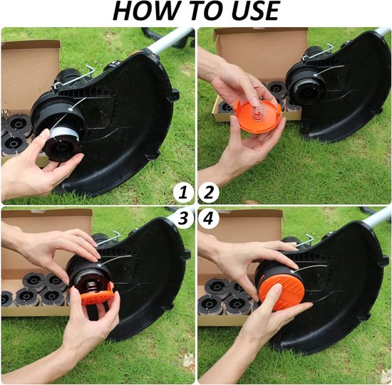 Spoelen voor bosmaaier, 6 stuks nylon spoelen draad en afdekkap en veer voor Black Decker grastrimmer, 1,65 mm diameter, 9,14 m — afbeelding 4