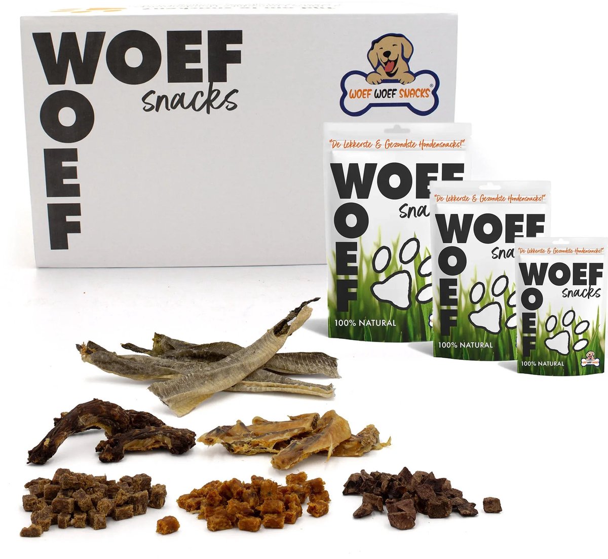 Woef Woef Snacks Hondensnacks Snackbox Kleine Honden - 1.00 KG - Kauwsnacks - Gedroogd vlees - Diverse smaken - vanaf 3 maanden - Geen toevoegingen