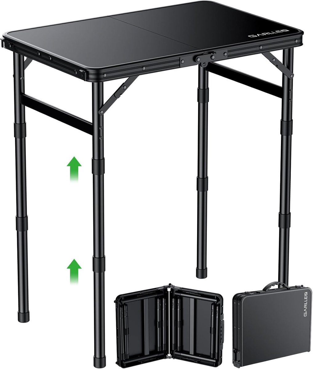 SnelShoppen - Inklapbare Campingtafel Zwart ABS - Opvouwbaar en Verstelbaar - 58x40 cm - Ideaal voor Tuin, Feest, Kamperen en Picknicken
