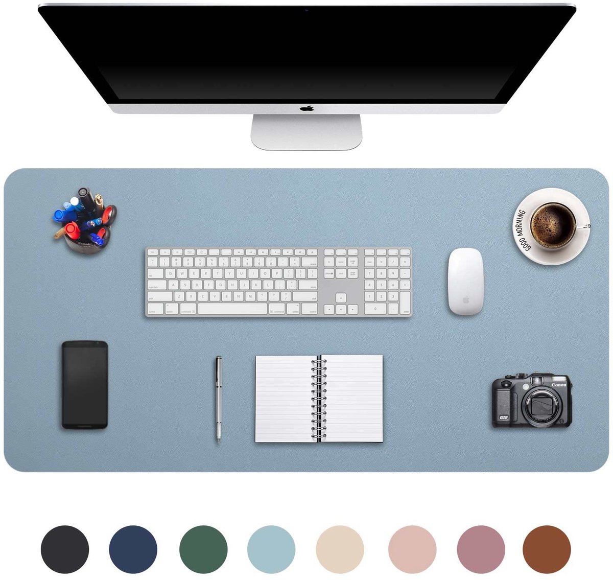 SnelShoppen - XXL Muismat Grote Mousepad voor Bureau - Waterdicht PU-leer & Suède Antislip - Laptop Bureaumat 90x43cm - Grijsachtig Blauw voor Thuis &