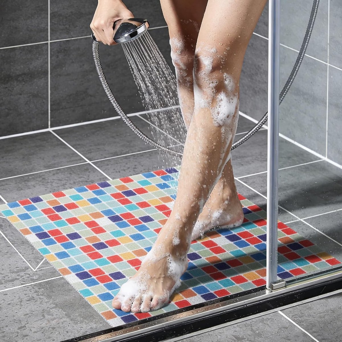 Extra grote, vierkante antislip PVC douche- en badmat, 60 x 60 cm, snel drogend en zacht voor badkamervloer
