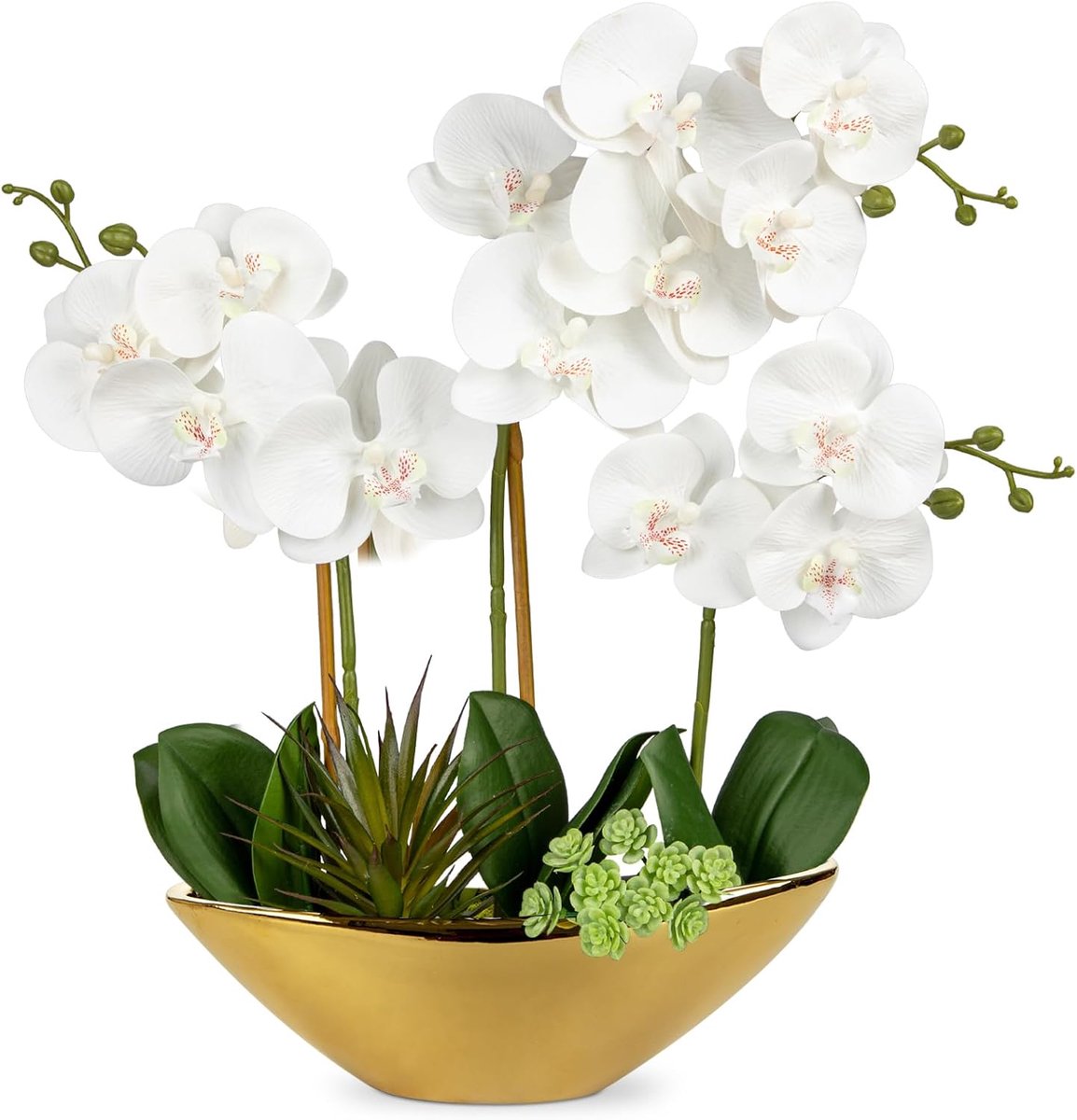 Kunstplant orchideeën kunstmatige decoratie bloemen kunstbloemen als echt met echte bloemen in keramische pot tafeldecoratie vensterbank decoratie, hoogte 41 cm