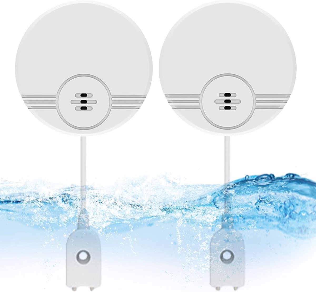 Set van 2 melders: wateralarm, watermelder voor kelder, badkamer, wasruimte, keukens, garages en zwembaden, 135 dB