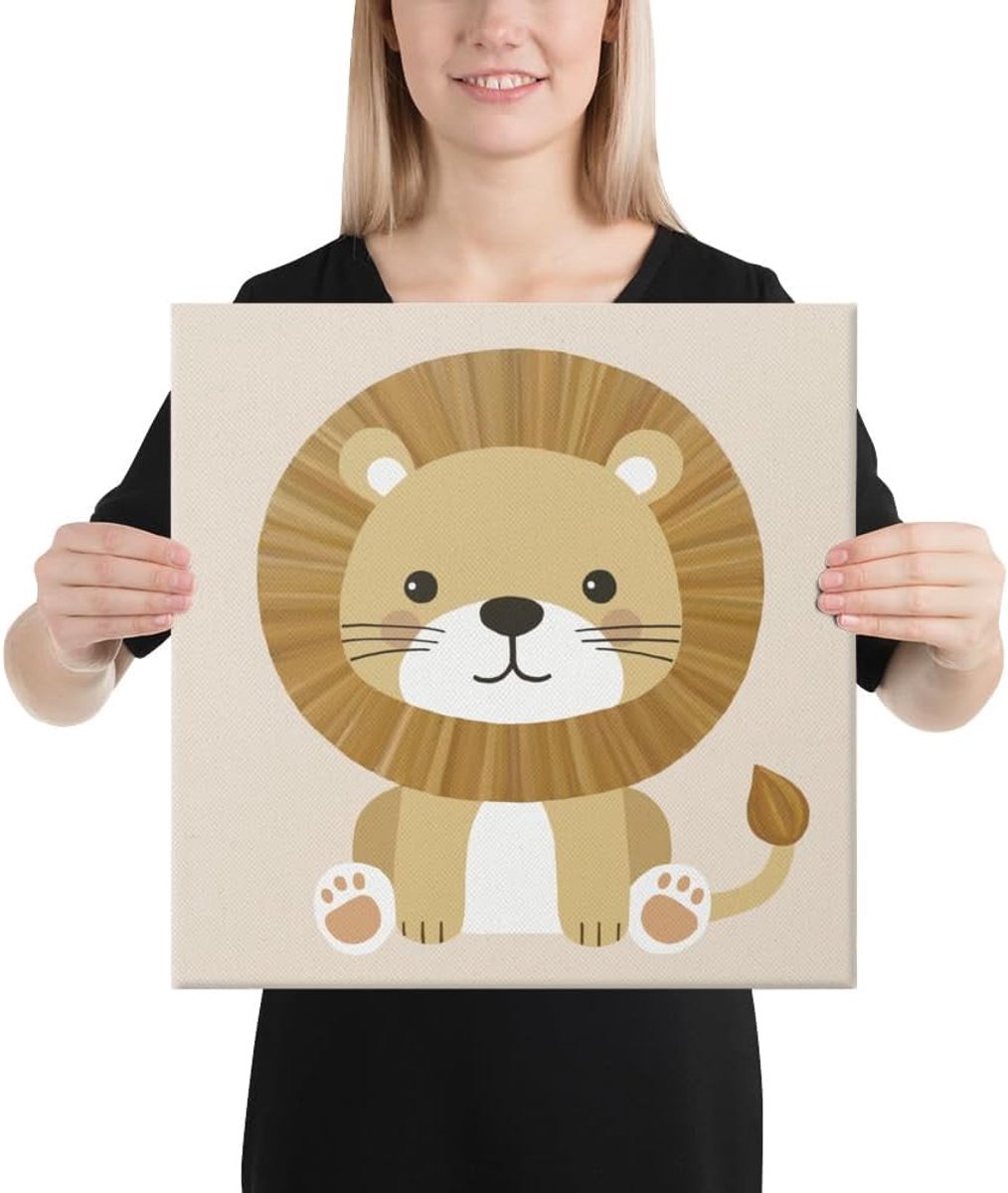 Leeuw canvas print - kinderkamer wanddecoratie, kinderkamer kunst, speelkamer decor - muurkunst voor baby, peuters en kinderen - premium wanddecoratie (60 x 60 cm)