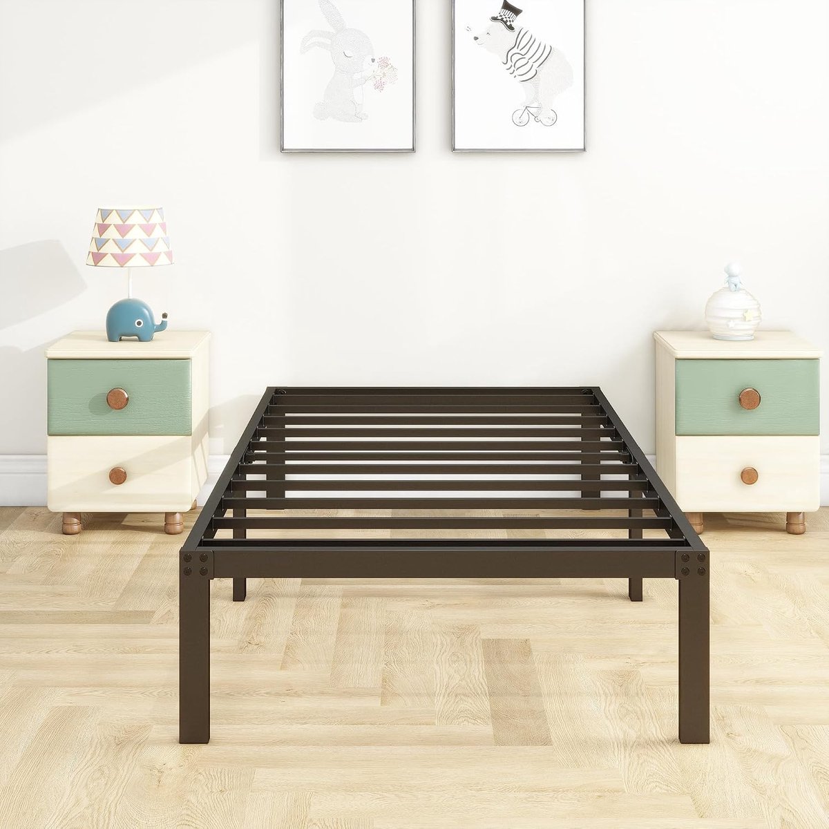 Metalen bed 90x200, eenpersoonsbed met opbergruimte onder het bed (bedden 90x200cm, zwart)