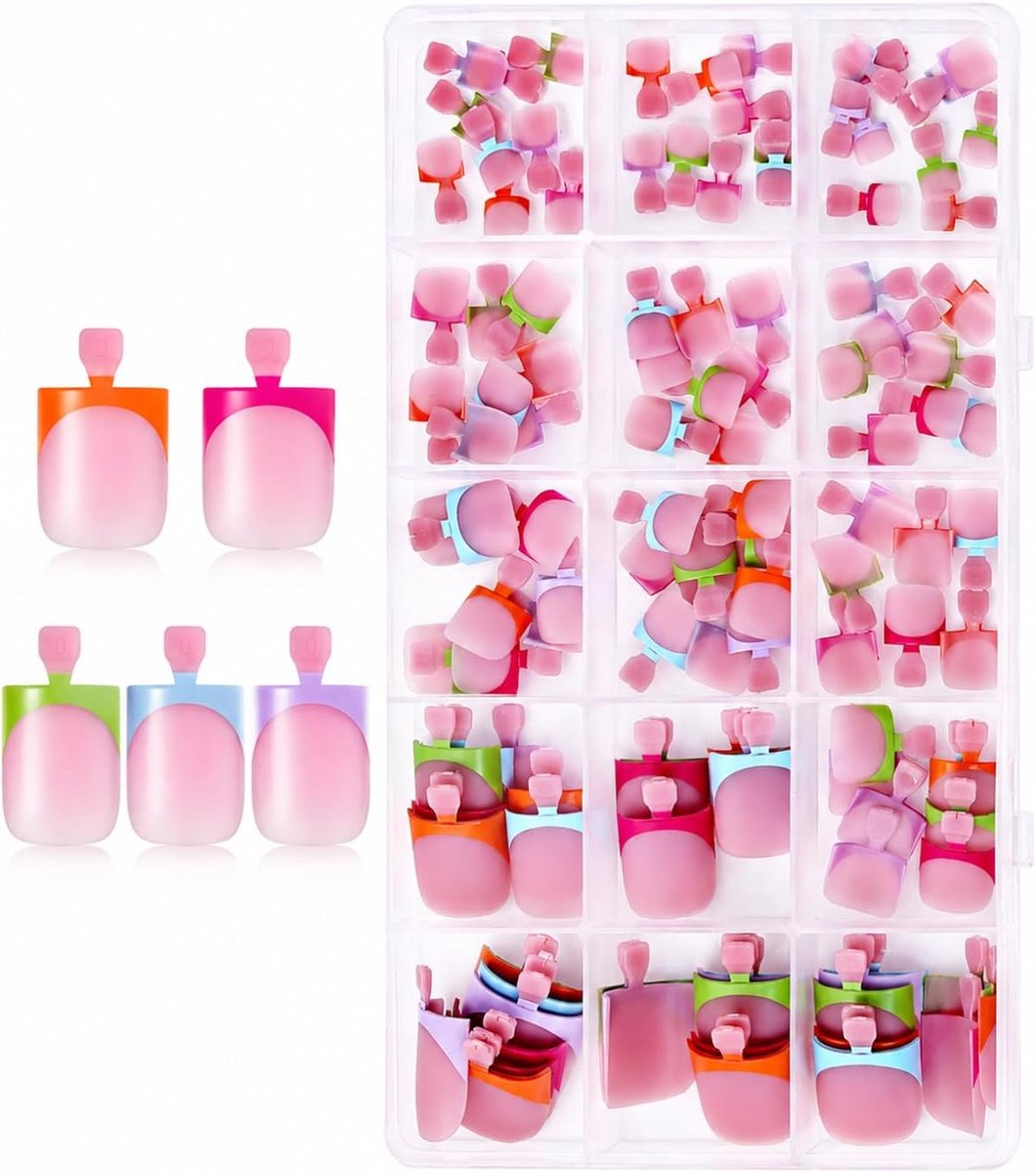 Teennageltips, 150 stuks, 15 maten, kunstteennagels om op te plakken, volledige afdekking, valse teennagels, voor nagelverlenging en nail art, doe-het-zelf nagelstudio thuis