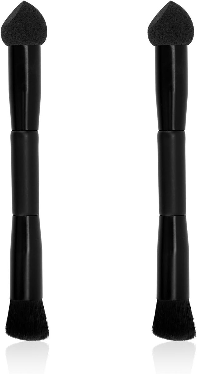 2 St Dubbelzijdige Haarlijnpoederkwasten, Zwarte Haarmake Upkwasten met Sponskop en Nylon Borstelharen voor Haarcontouring en Uitgroei Touch up