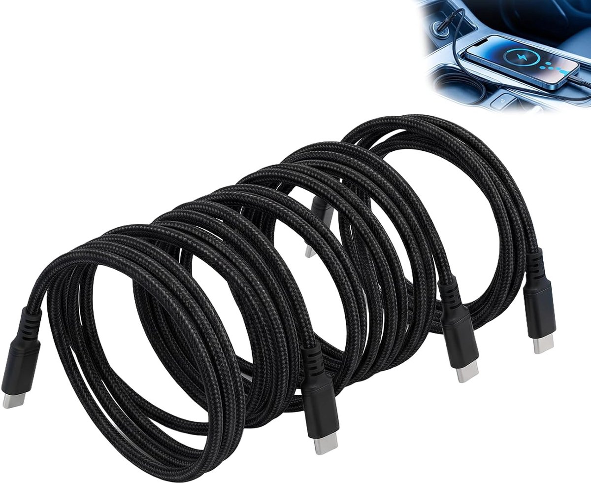 C-kabel, USB C naar USB C, 50 cm, snel opladen en gegevensoverdracht, gevlochten nylon, kort, compatibel met iPhone 16 15 Pro Max, Samsung Galaxy S25 S24, MacBook Air Pro, Huawei