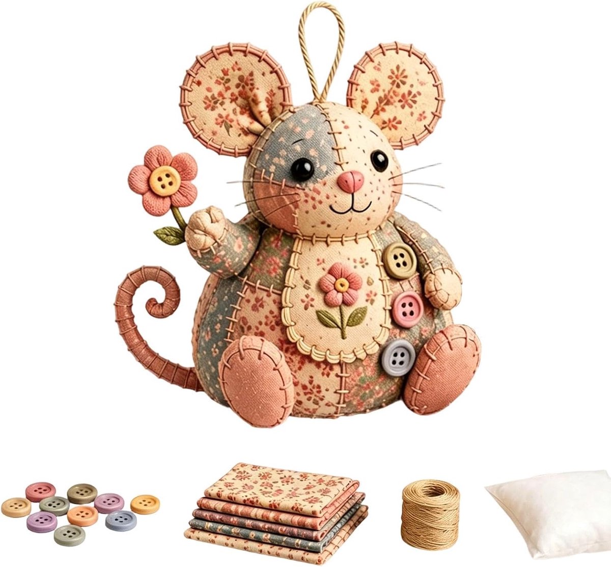 Vilten patch werkmuis doe-het-zelf naaiset, schattig muisornament ambacht, 3D dieren maken kunstset, ontspannend creatief cadeau voor beginners (met instructie)