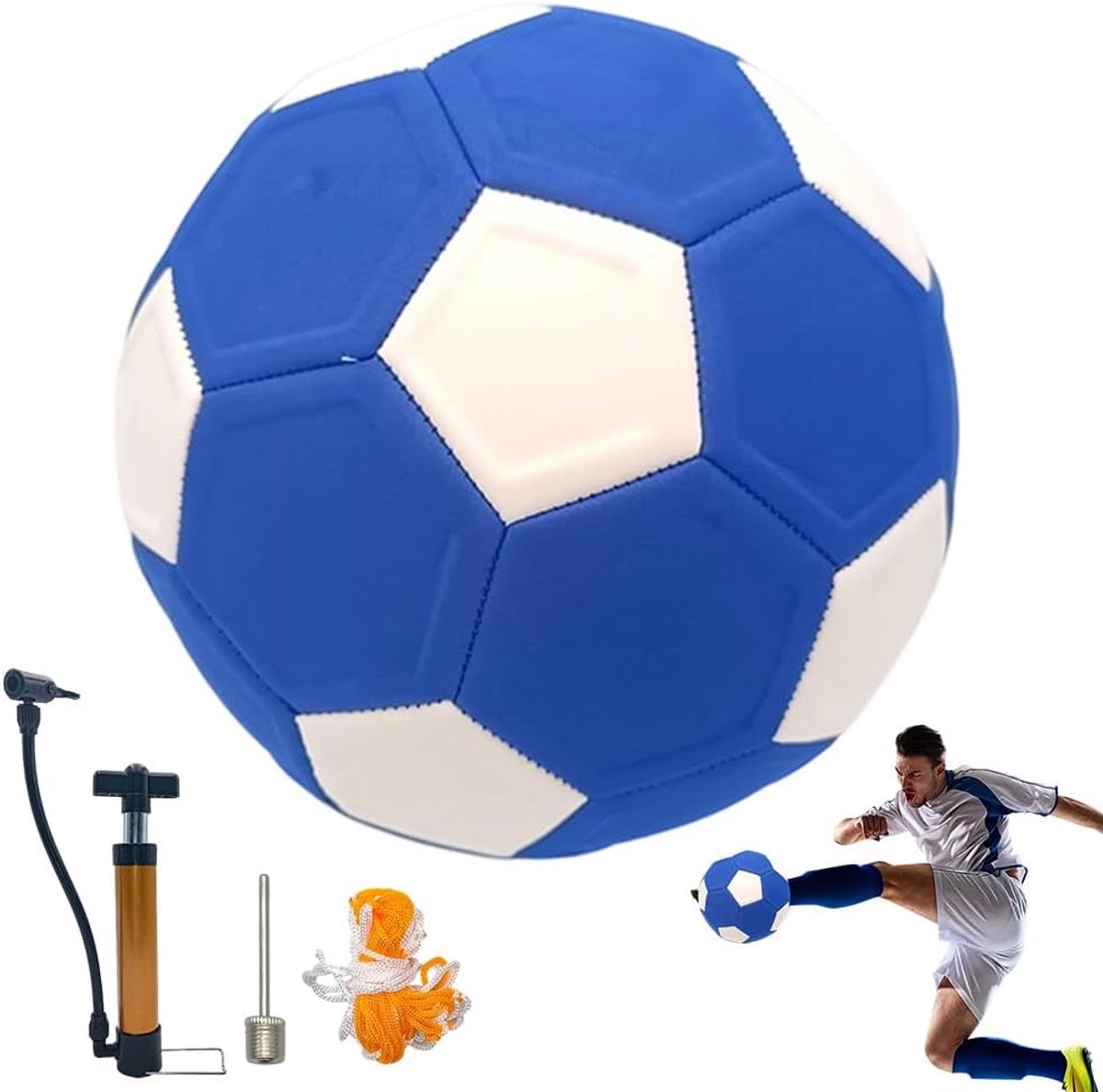 Voetbal, 22 cm, gebogen, van rubber, zwaardere bal met pomp en net, geschikt als cadeau en voetbalwedstrijden voor kinderen (maat 5)