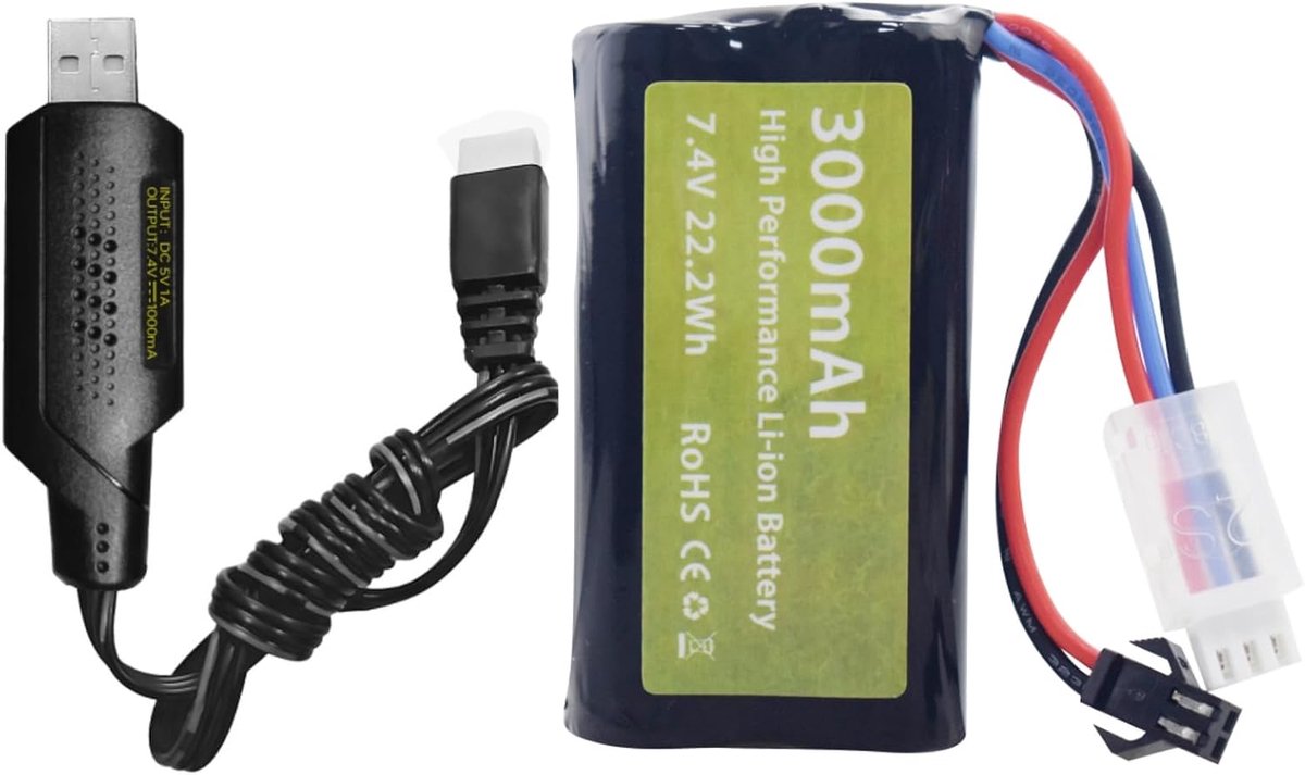 7.4V 3000mah 15C 2S lithium-ion batterij met SM-2P plug met USB-oplaadkabel voor H105 H103 H101 RC Boot MN D99 D99s D90 D91 RC Car Truck RC Boot Bouwvoertuig Batterij