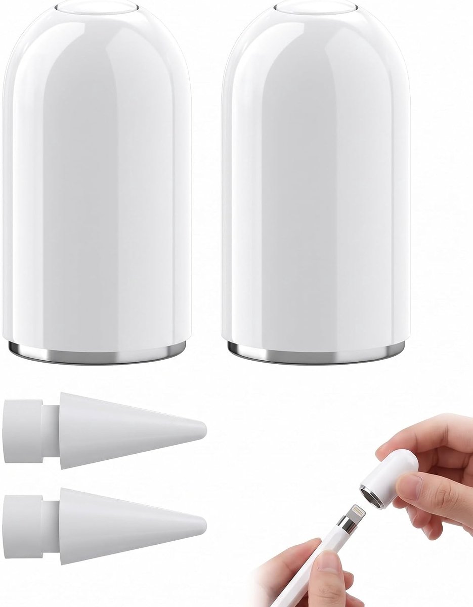 Accessoireset voor Apple Pencil 1 Generatie: 2 vervangende punten en 2 magnetische doppen, stofbescherming voor oplaadpoort en schrijven vloeibaar, krasbestendig op iPad