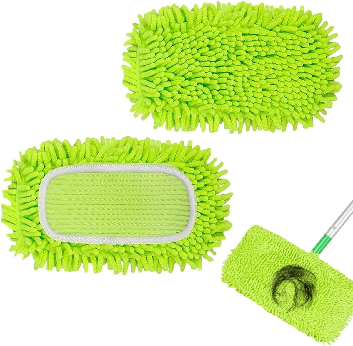 2 stuks herbruikbare dweilpads – 25,5 x 11,5 cm – microvezel chenille dweilkop vervanging – geschikt voor hout, tegels en steen – droog en nat gebruik