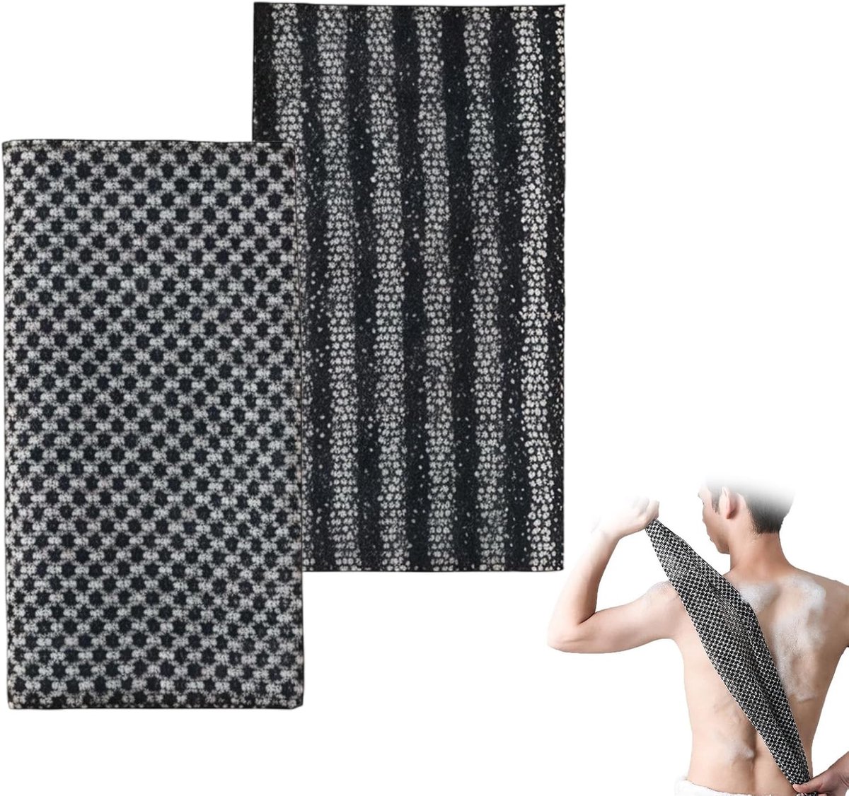 2 Stuks Exfoliërende Handdoek Douche, Extra Lang 100cm Rugschrobber, met Dubbelzijdige Textuur voor Diepe Reiniging, Wasbare Vervanger Badborstel (B)