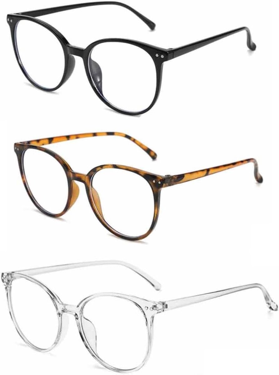 3 Stuks Blauwlichtfilter Brilset - Computerbril, Blauw Licht Blokkerende Glazen, Grote Lensbreedte, Geen Correctie, Voor Dames en Heren, Ideaal voor Gamers, Werken en Lezen
