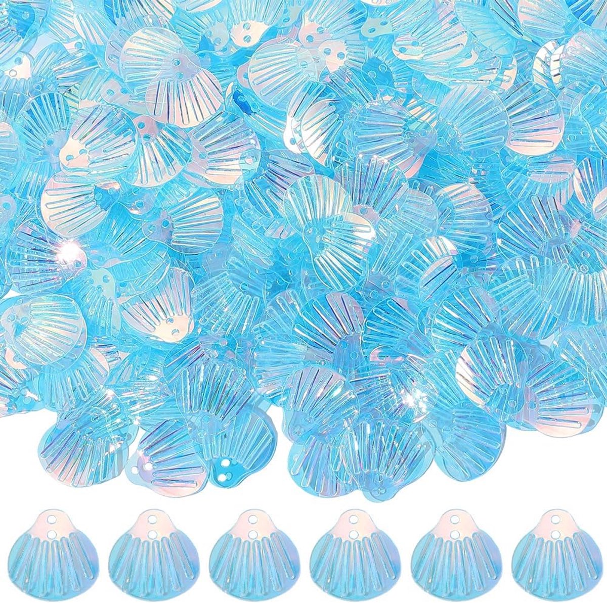 1 Doos 100G Blauwe Zeeschelp Paillettes Pailletten Met 2 Gaten Glitter Schelpen Vorm Iriserende Strand Hawaii Zomer PVC Spangles En Pailletten Voor Naaien Maken Sieraden Kleding Decoratie