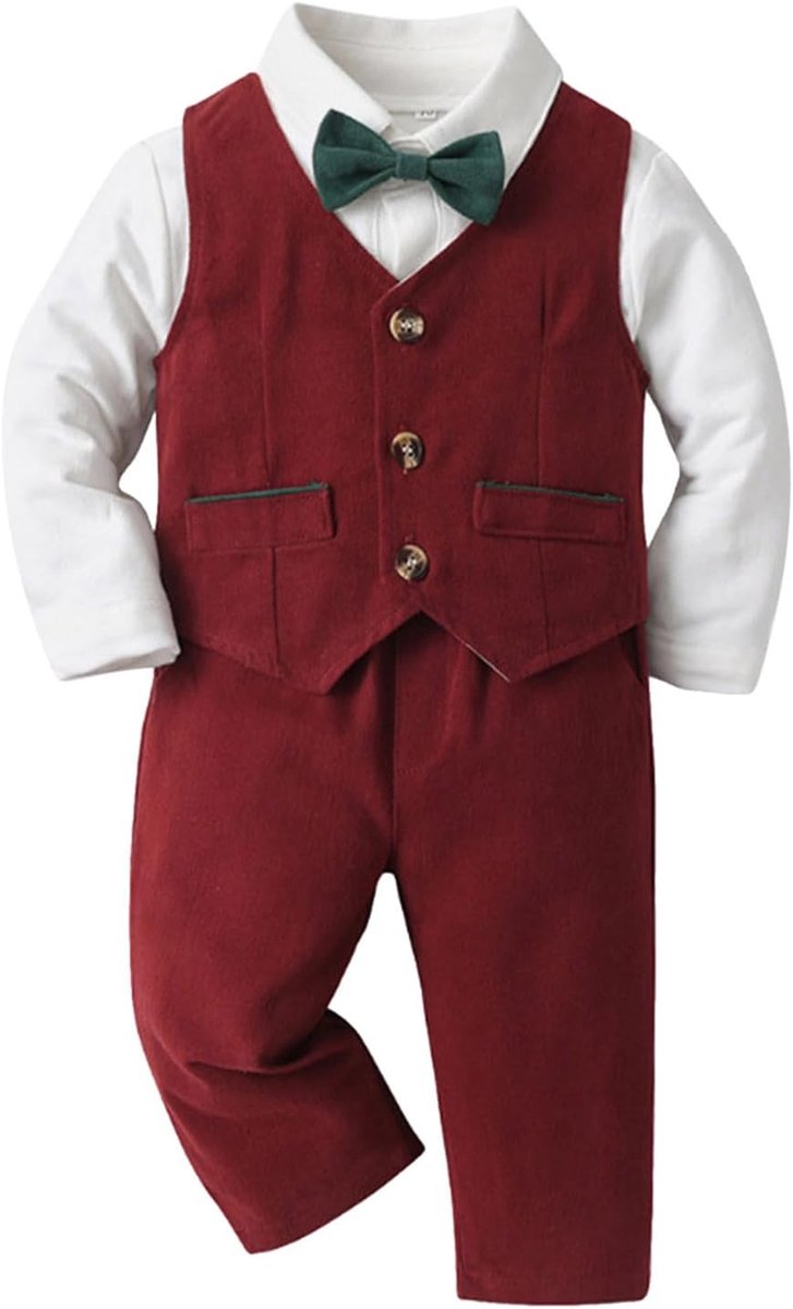 Shirt met lange mouwen voor baby's, jongens, romper, body, broek, mantel met stropdas, 4-delig, outfits voor kinderen en mannen
