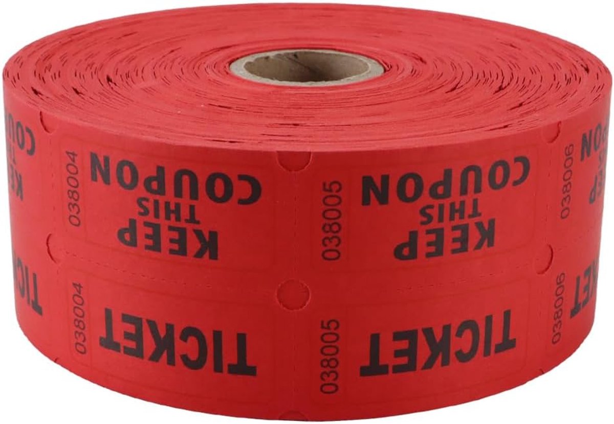 Dubbele rol Loterij Drumtickets Rol voor Bingo Ballot Party 1000 paar Lottelling Rood