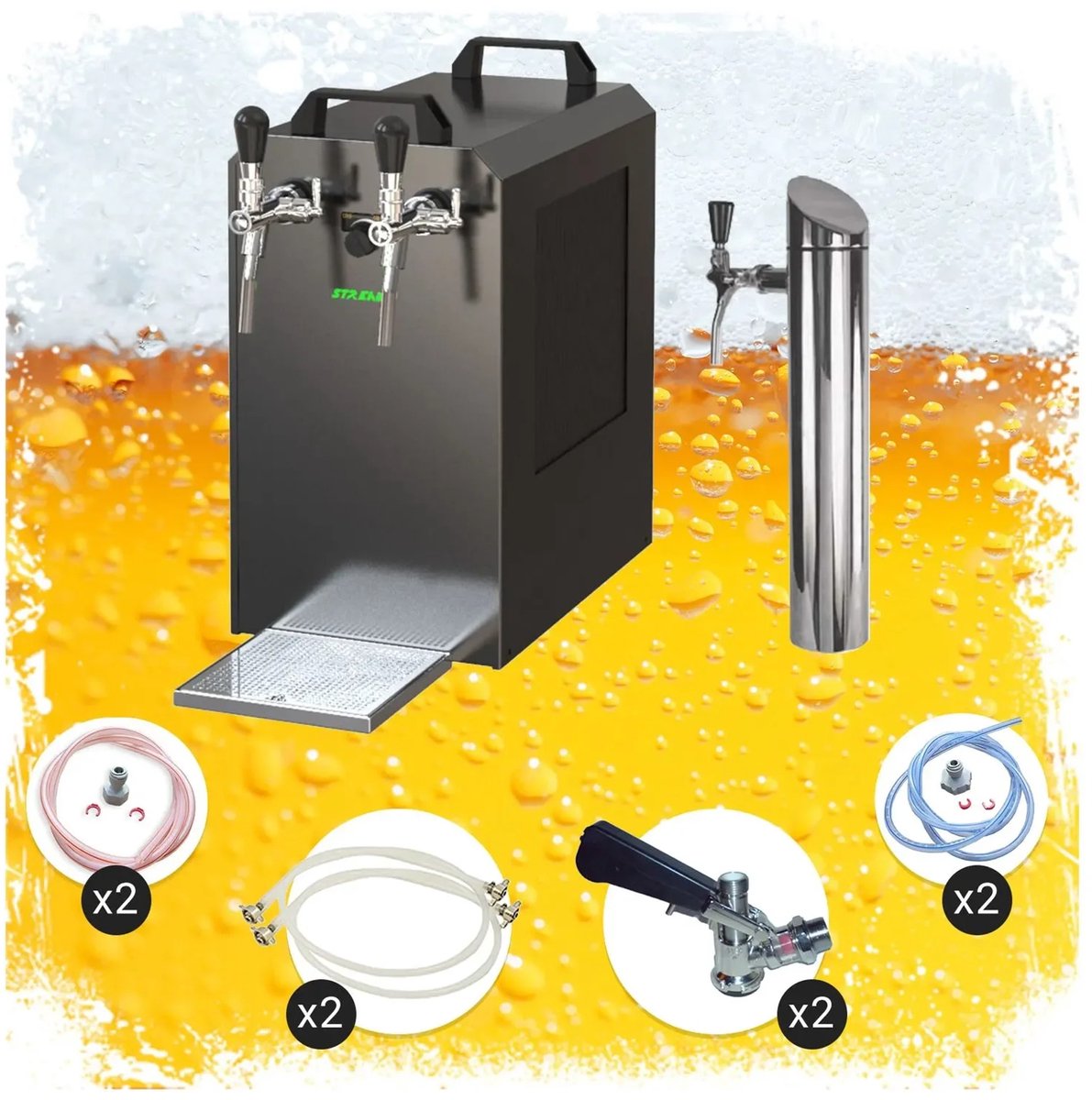 Complete set - Biertap - STREAM 80K bierkoffer, doorstroomkoeler, 2-lijns droge koeler, Type A, Type S