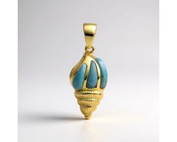 Cavill - Larimar Hanger 1,7 ct - 925 Sterling Zilver Verguld - Elegant Schelpdesign - Fancy Cabochon Edelsteen - Dominicaanse Republiek
