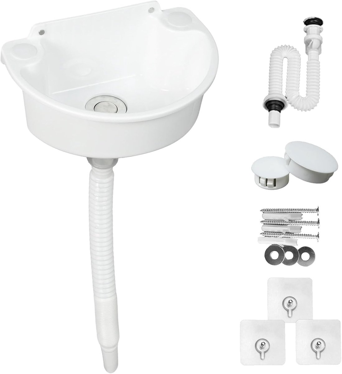 Gootsteen kunststof, gootsteen, kleine hangwastafel met afwateringsaccessoires, camper, wastafel voor camping, tuin, kelder, bouwplaatsen, toilet (wit)