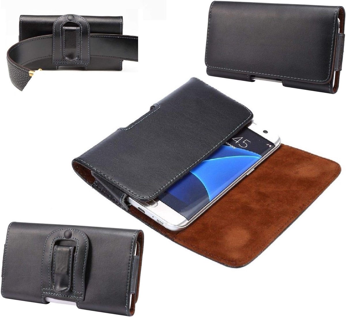 Riem Clip Echt Lederen Horizontaal Premium voor Leagoo XRover C (2019) - Zwart