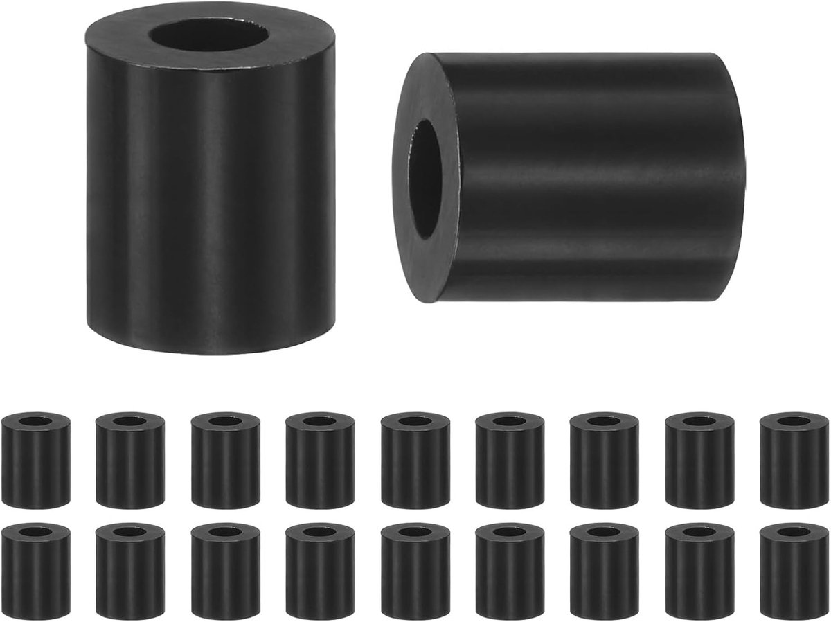 Set van 200 nylon ringen, 3,2 mm ID 7 mm OD 8 mm lengte ronde plastic afstandhouder afstandhouder niet-schroefdraad voor M3-schroeven/bouten/stopcontact/schakelaarhouder [zwart]
