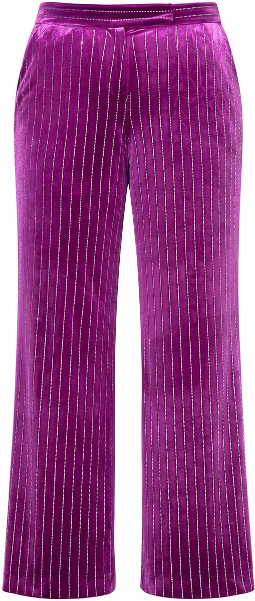 Ulla Popken - Dames - Fluwelen broek Mary wijde pijpen - Magenta - Maat 50
