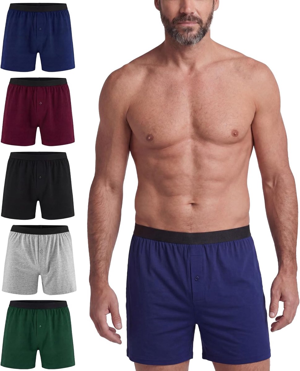 Set van 5 incontinentiebroeken voor mannen, wasbaar katoen, 80 ml, absorberend, herbruikbaar, lekvrij ondergoed (meerkleurig01, L)